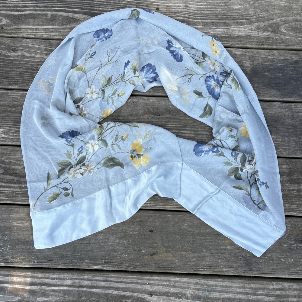 Vintage Silk Talbots Floral Feminine Made in Japan Approximately 60" Blue